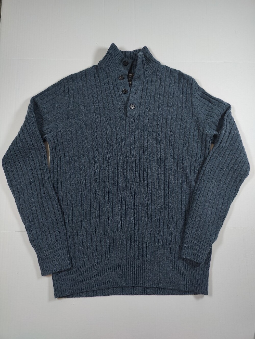 VTG Banana Republic Teal Ribbed Mock Neck Wool Sweater Size LT Made In Hong Kong